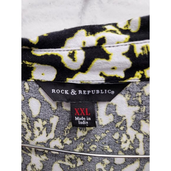 Rock & Republic Womens Animal Print Top XXL Green Tab Sleeve Button Up Casual - Picture 3 of 8